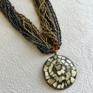 Gold Black cream Beaded Multi Strand Statement Necklace